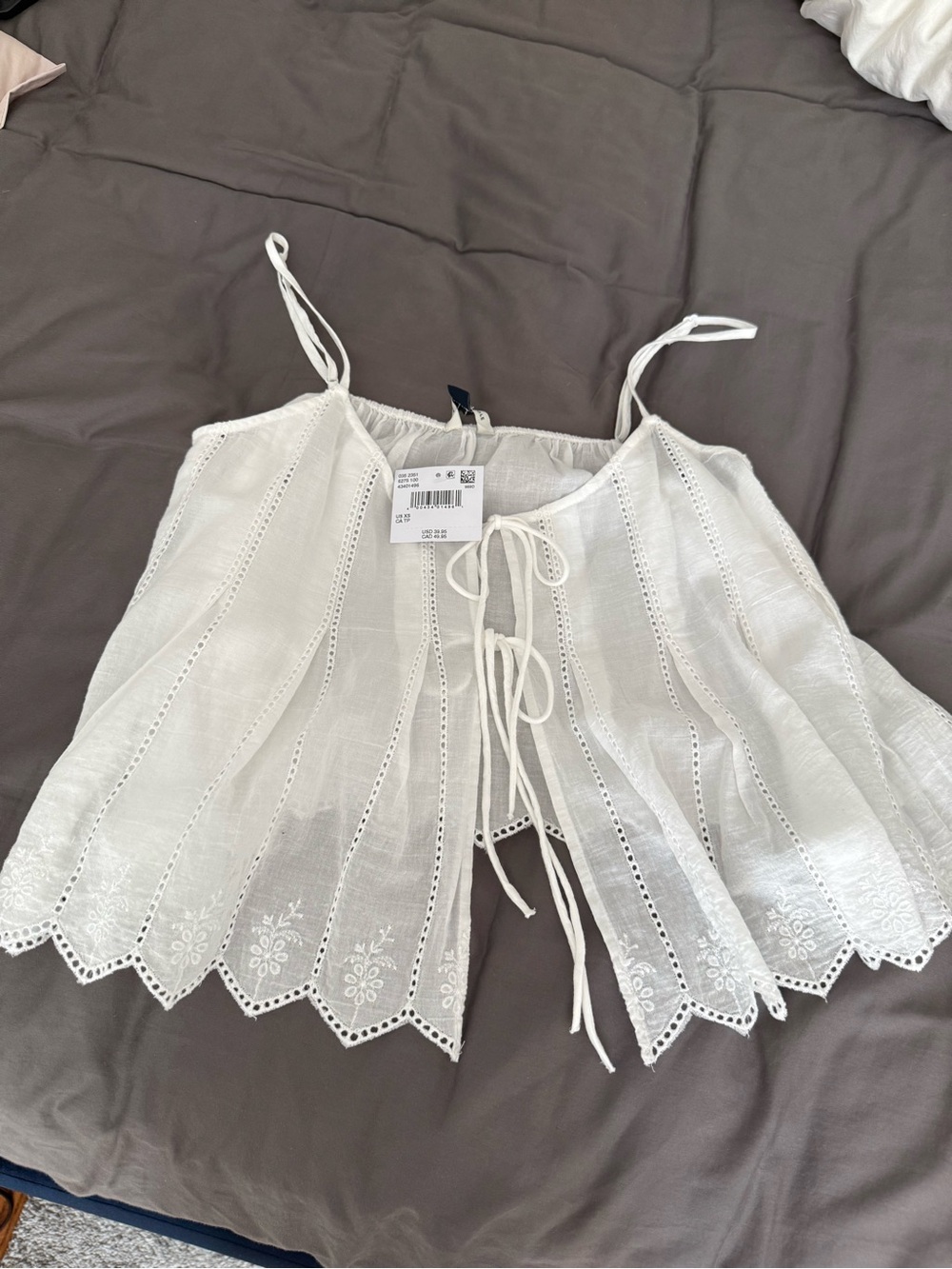 White Eyelet Tie-Front Cami Top